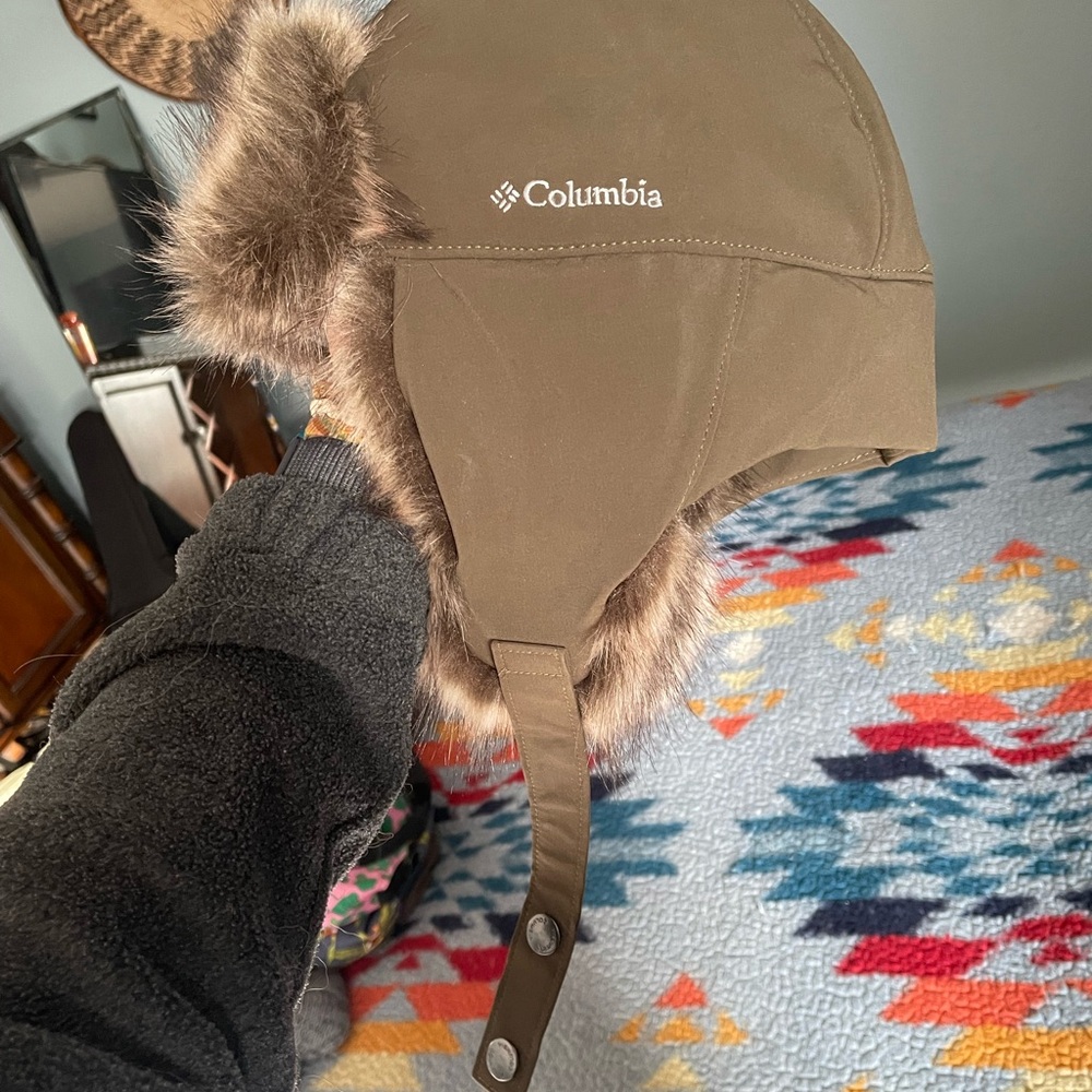 Columbia Olive and Gray Fur-Lined Hat